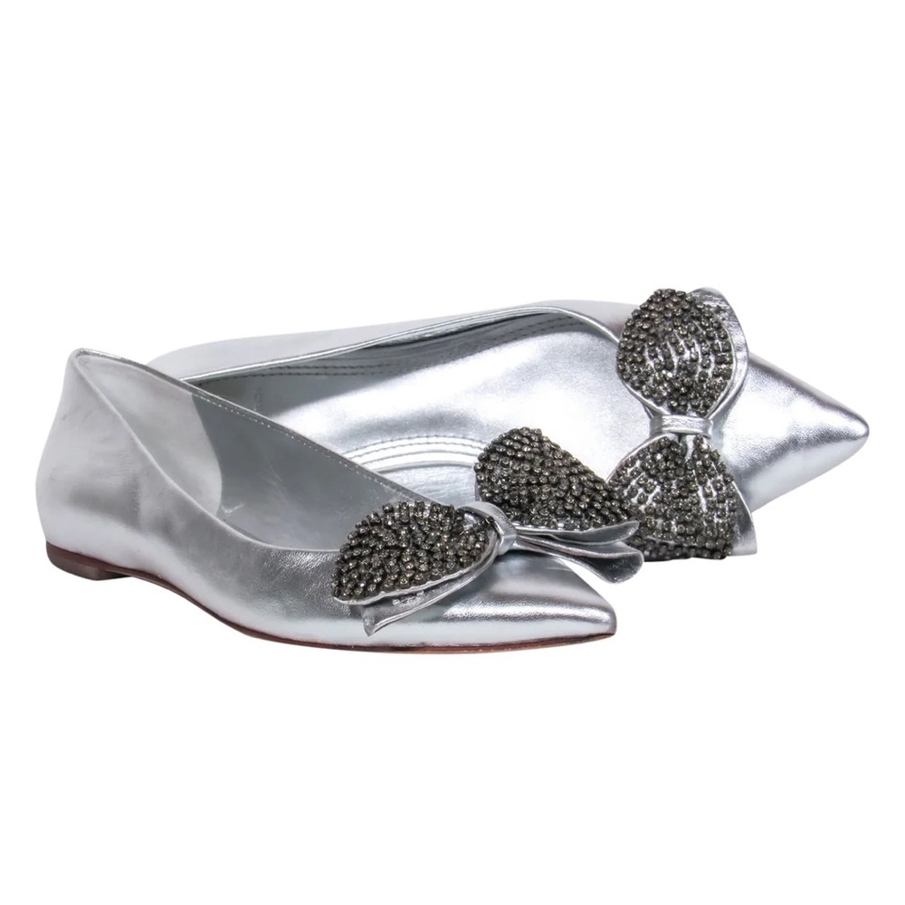 Tory Burch 'Rosalind' Metallic Leather Bow Ballet Flat Size 9